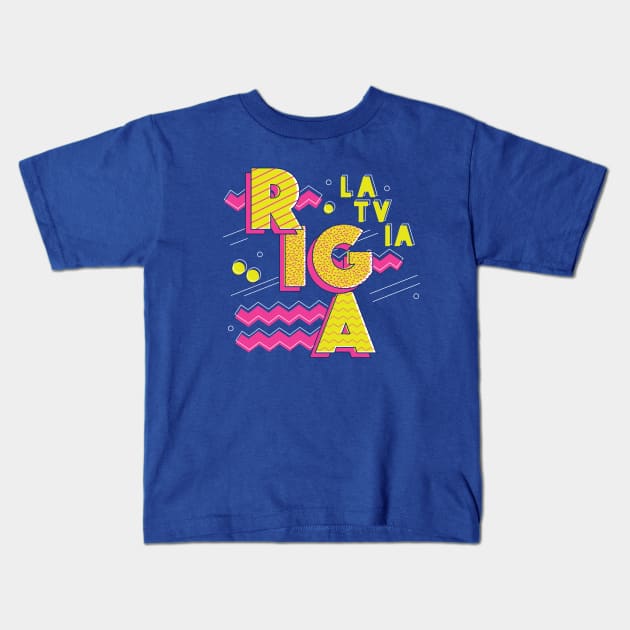 Retro 90s Riga, Latvia Kids T-Shirt by SLAG_Creative